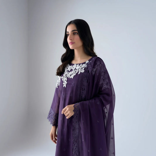 Iman Purple Embroidered Suit - Libaas Copenhagen