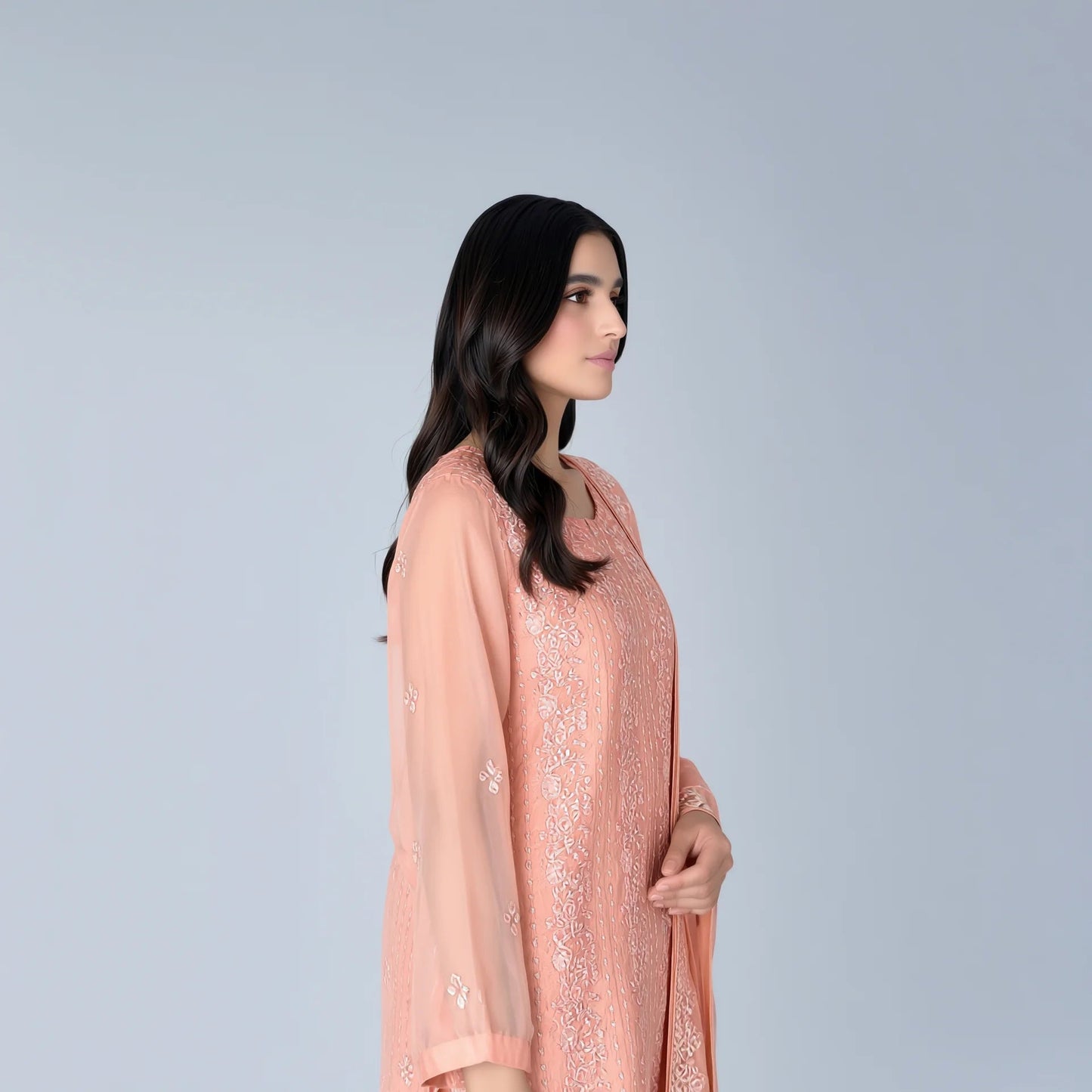 Inaya Peach Embroidered Suit - Libaas Copenhagen