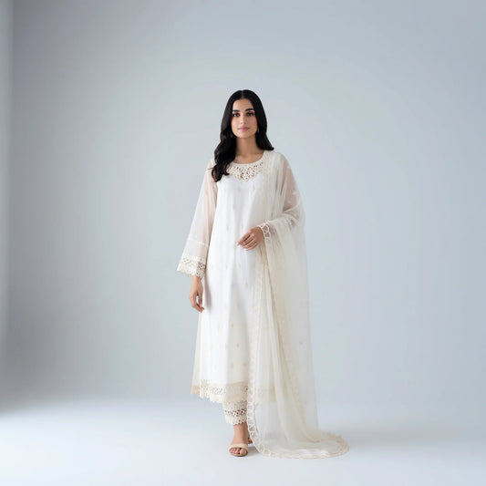 Noor Ivory Embroidered Suit - Libaas Copenhagen