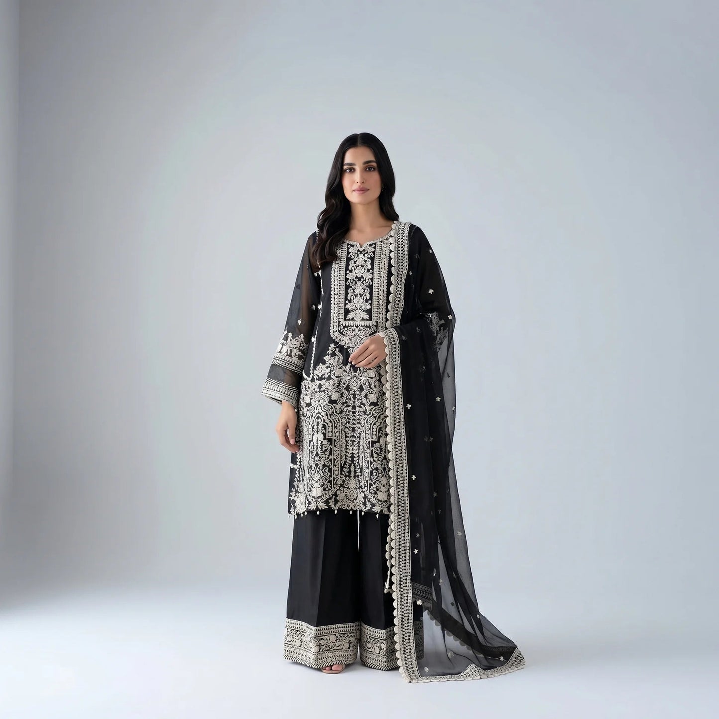Aria Black Embroidered Suit - Libaas Copenhagen