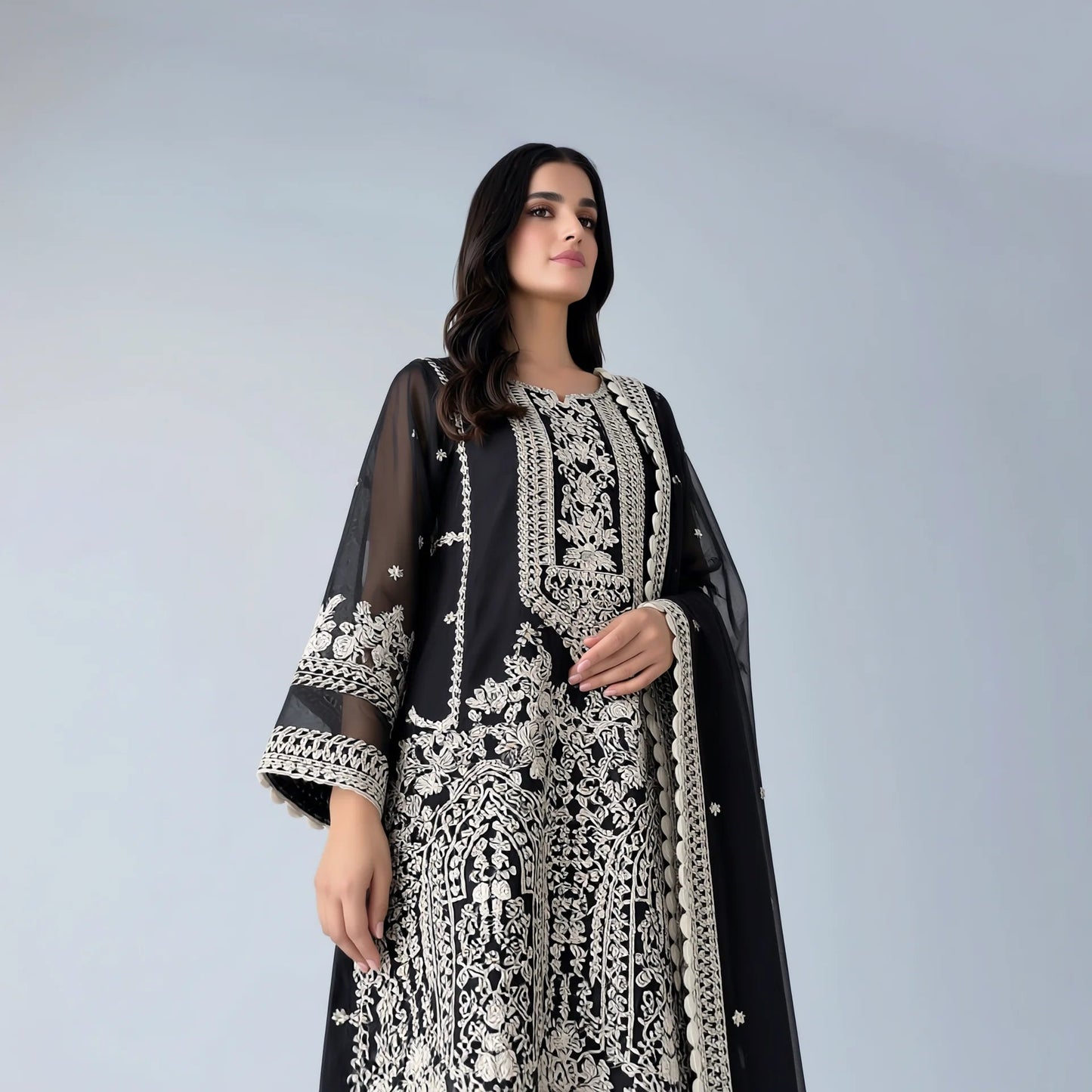 Aria Black Embroidered Suit - Libaas Copenhagen
