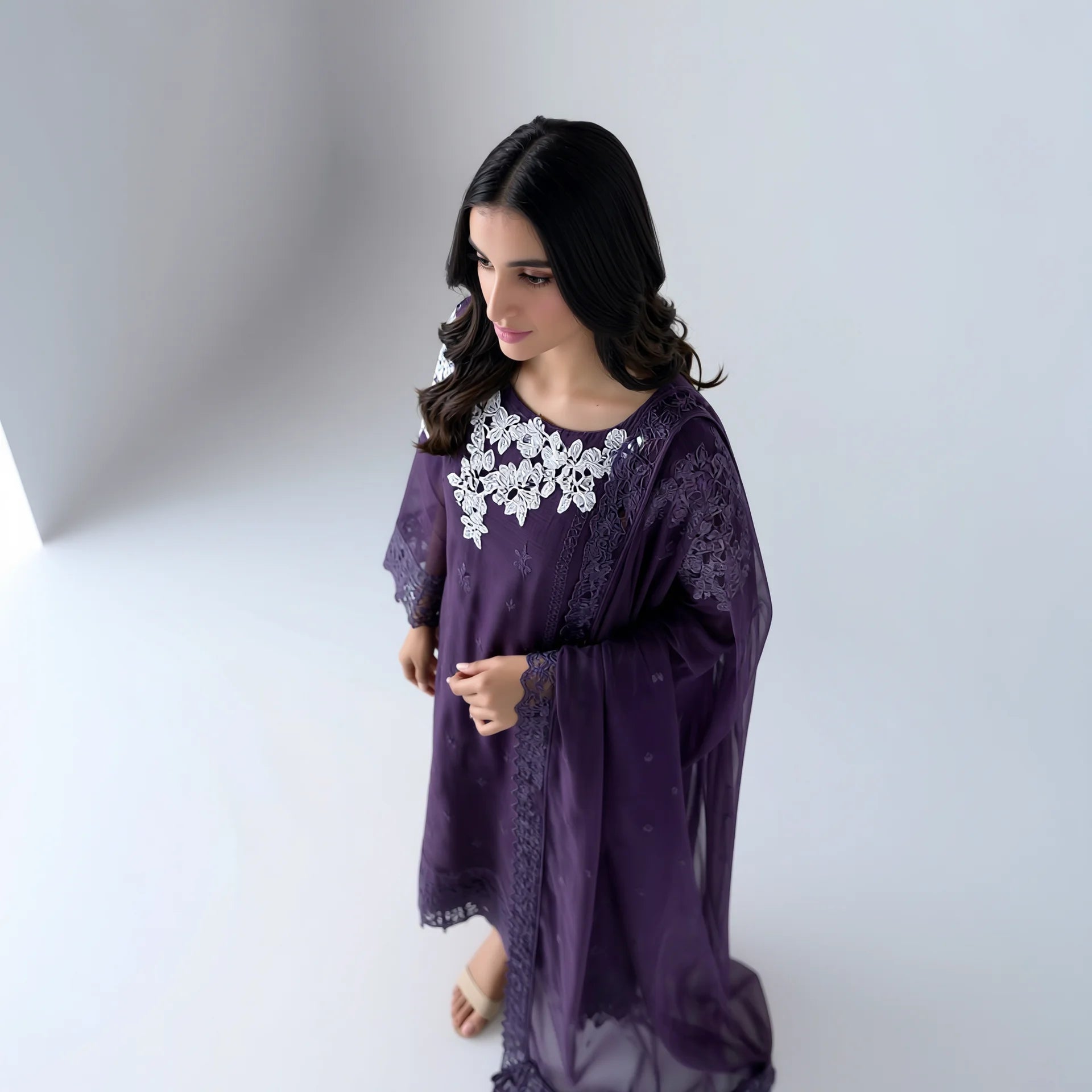 Iman Purple Embroidered Suit - Libaas Copenhagen