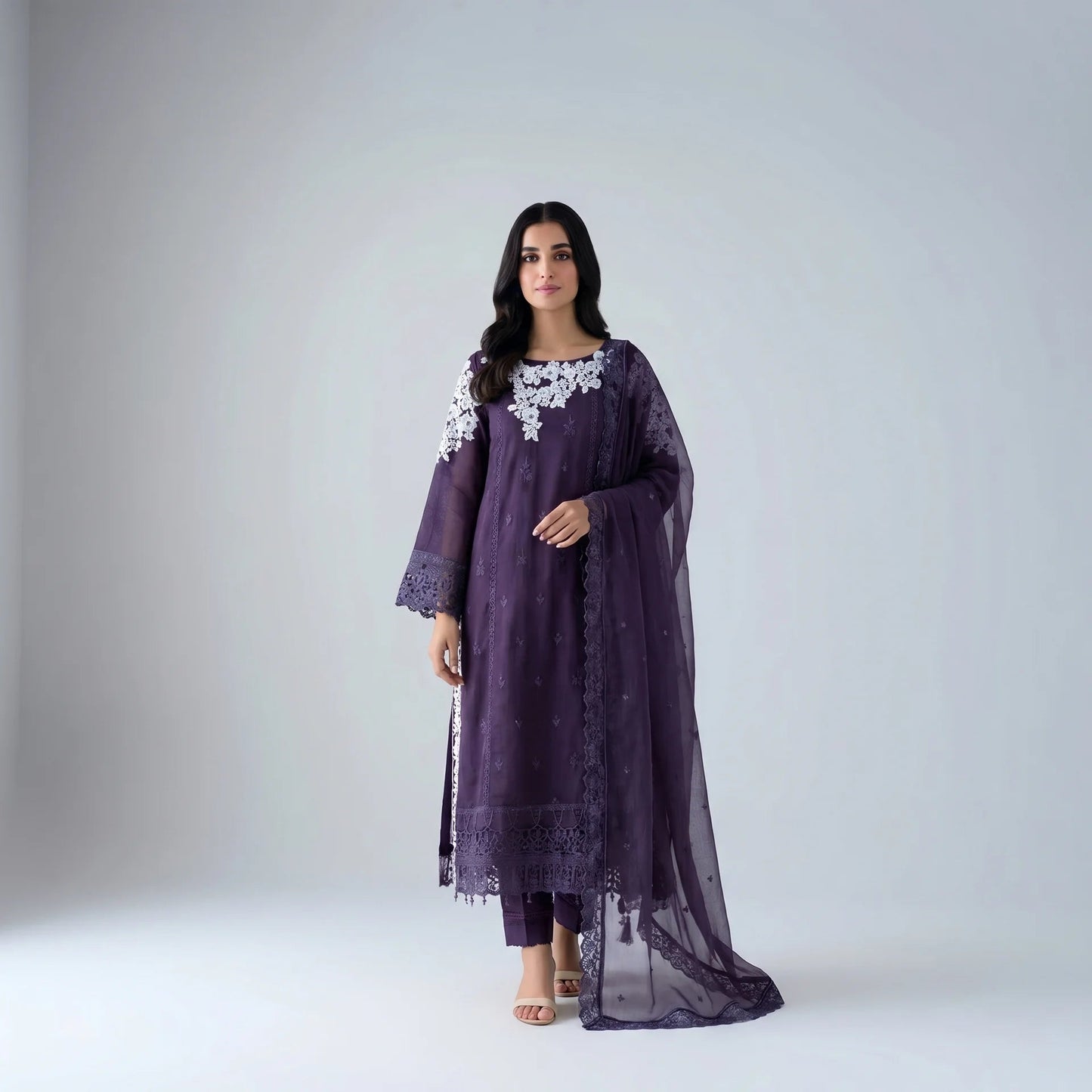 Iman Purple Embroidered Suit - Libaas Copenhagen