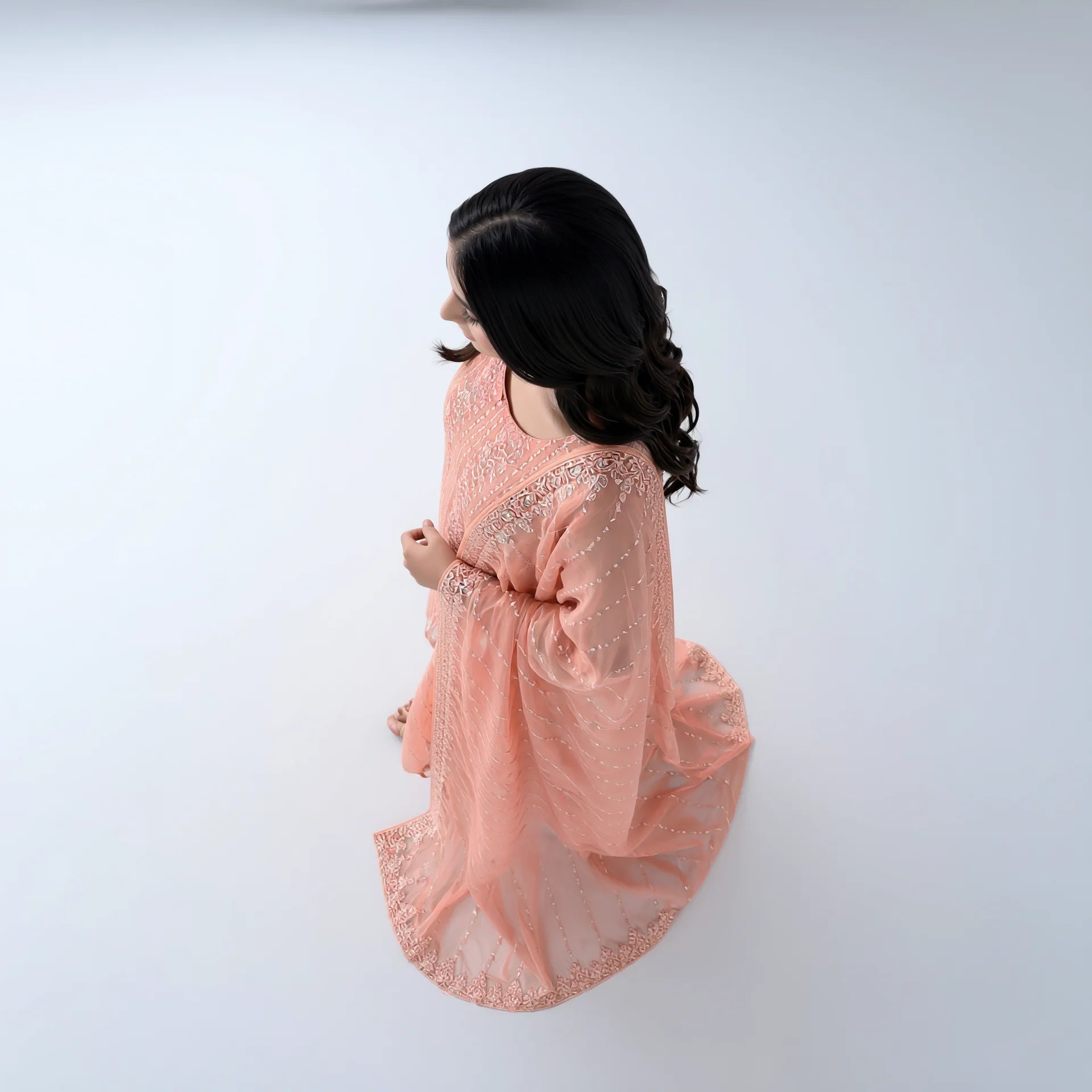 Inaya Peach Embroidered Suit - Libaas Copenhagen