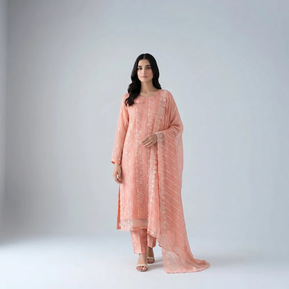 Inaya Peach Embroidered Suit - Libaas Copenhagen