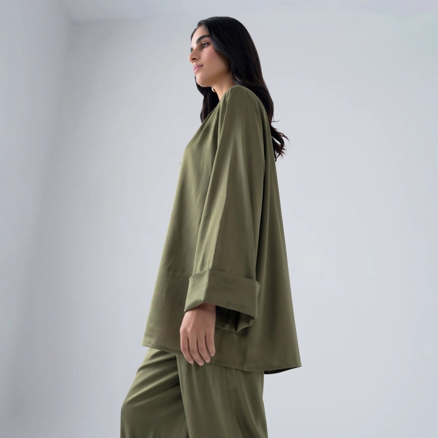 Limelight Olive Silk Suit - Libaas Copenhagen