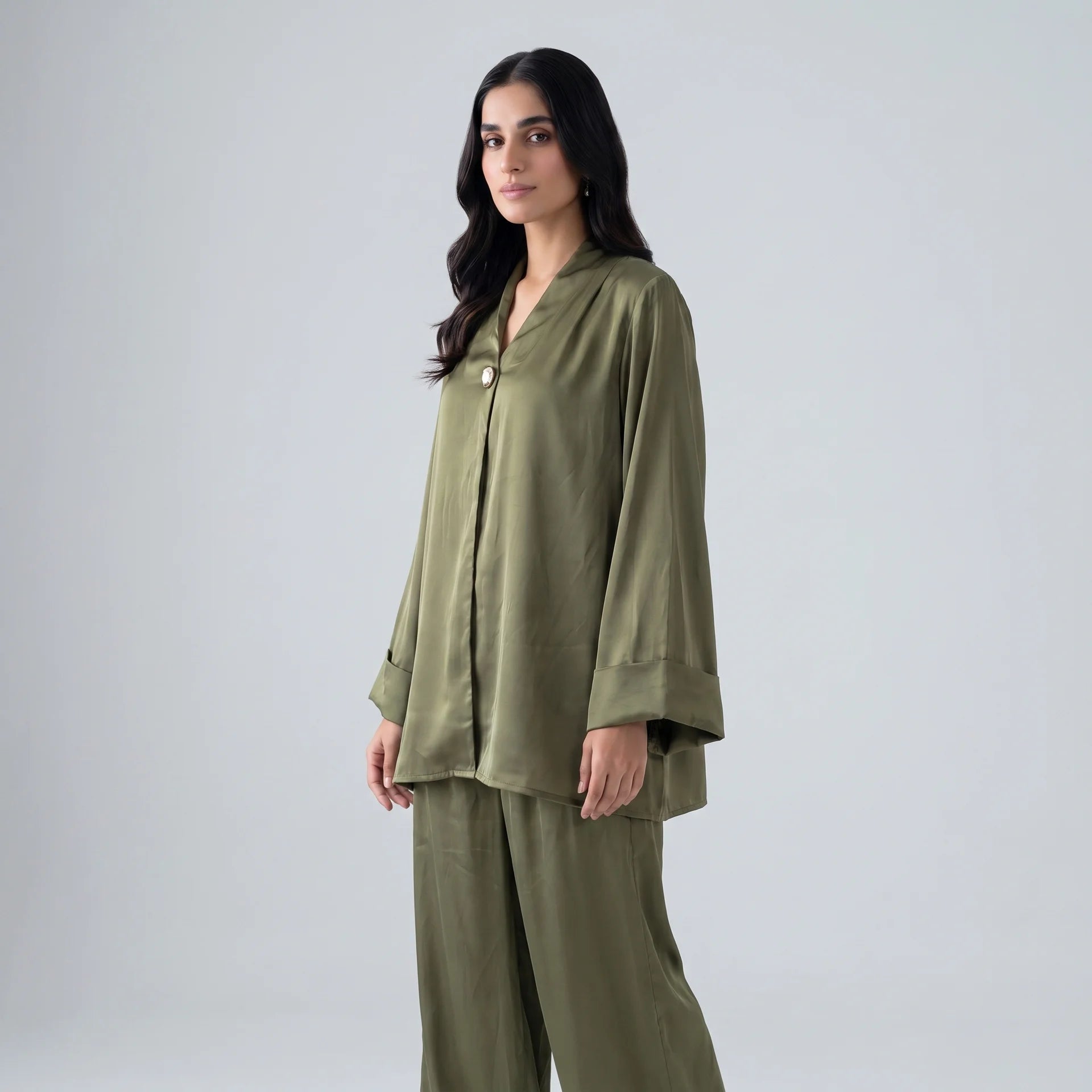 Limelight Olive Silk Suit - Libaas Copenhagen