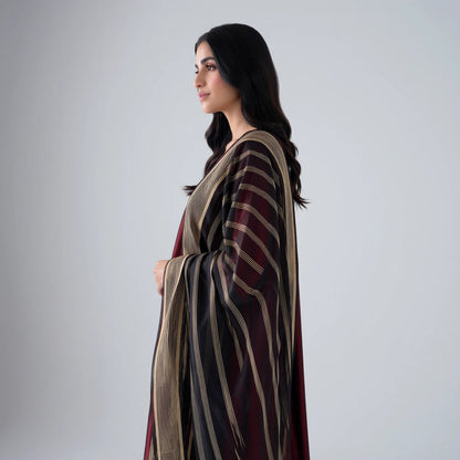 Liyana Burgundy Katan Silk Frock Set - Libaas Copenhagen