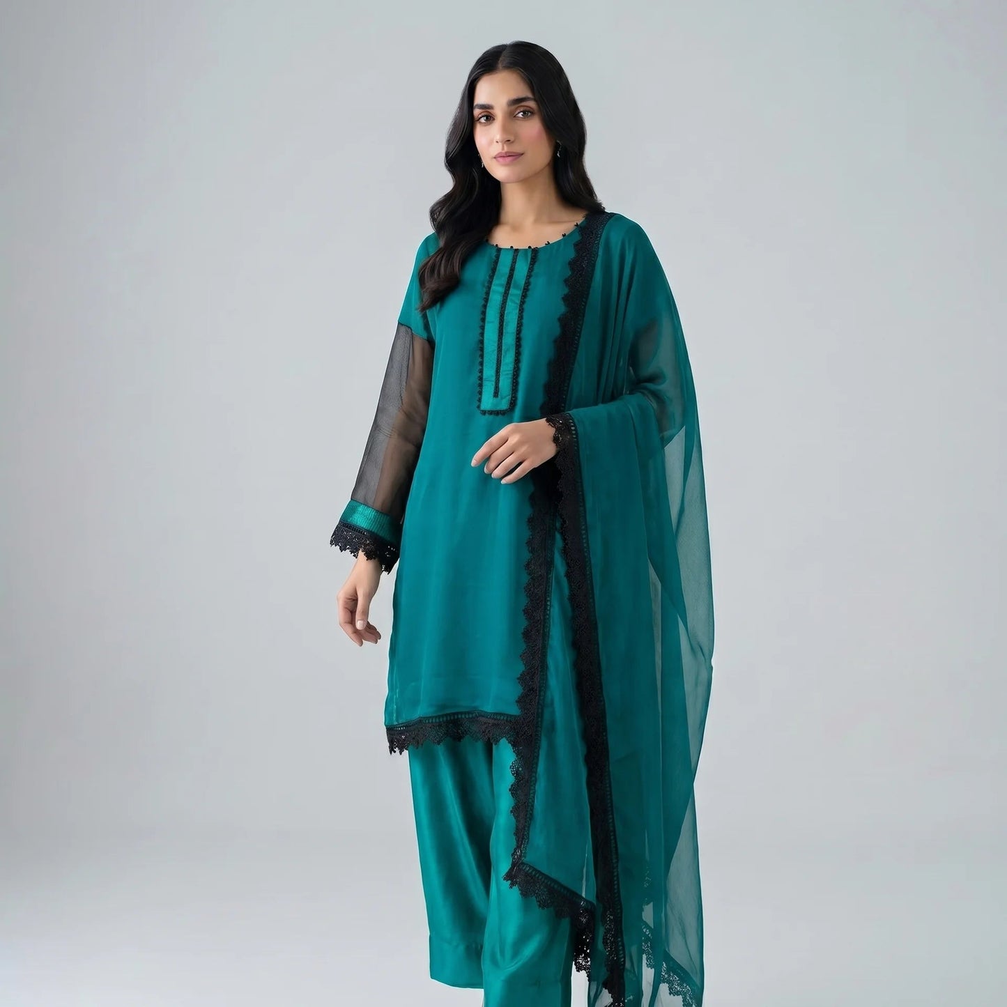 Meher Bottle Green Suit - Libaas Copenhagen
