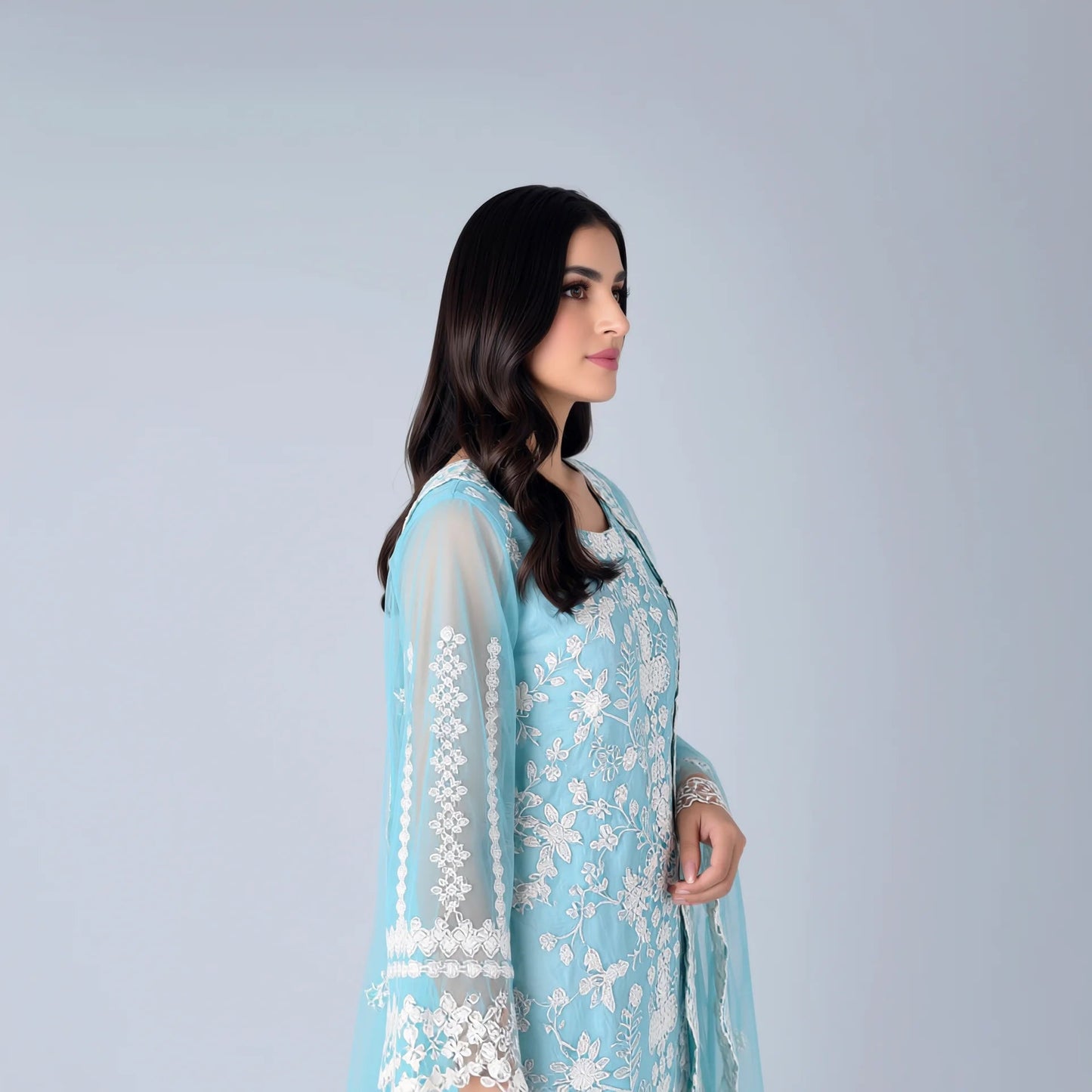 Mira Ice Blue Chiffon Suit - Libaas Copenhagen