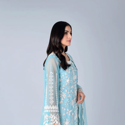 Mira Ice Blue Chiffon Suit - Libaas Copenhagen