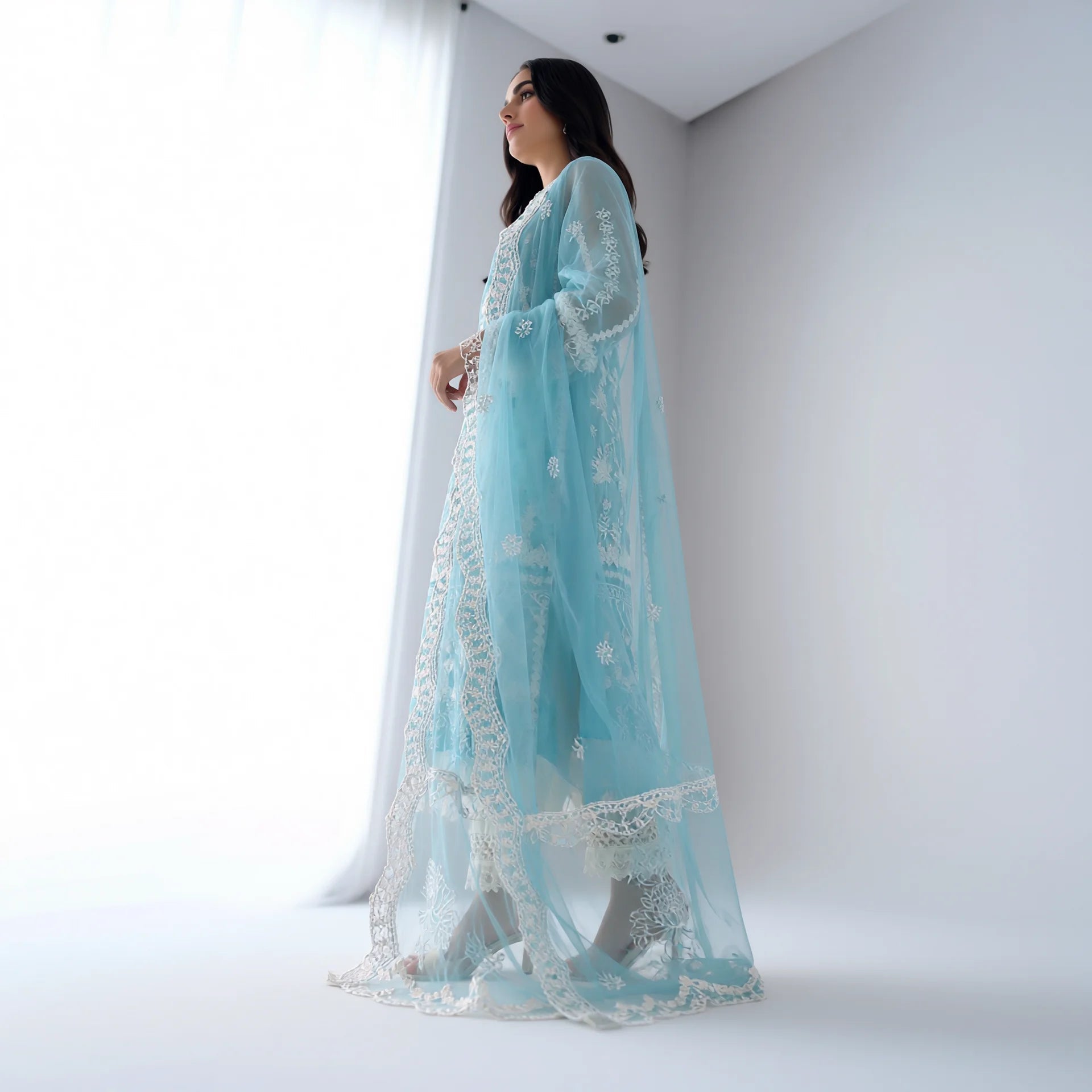 Mira Ice Blue Chiffon Suit - Libaas Copenhagen