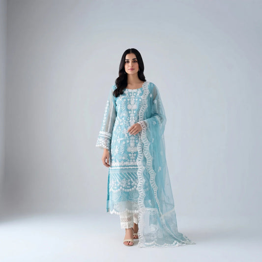 Mira Ice Blue Chiffon Suit - Libaas Copenhagen