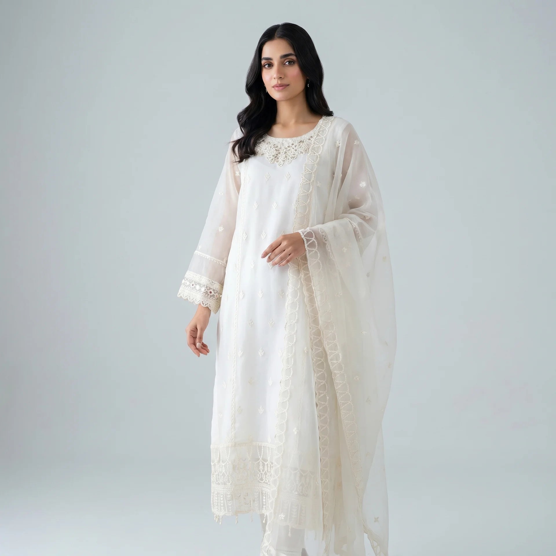 Noor Ivory Embroidered Suit - Libaas Copenhagen