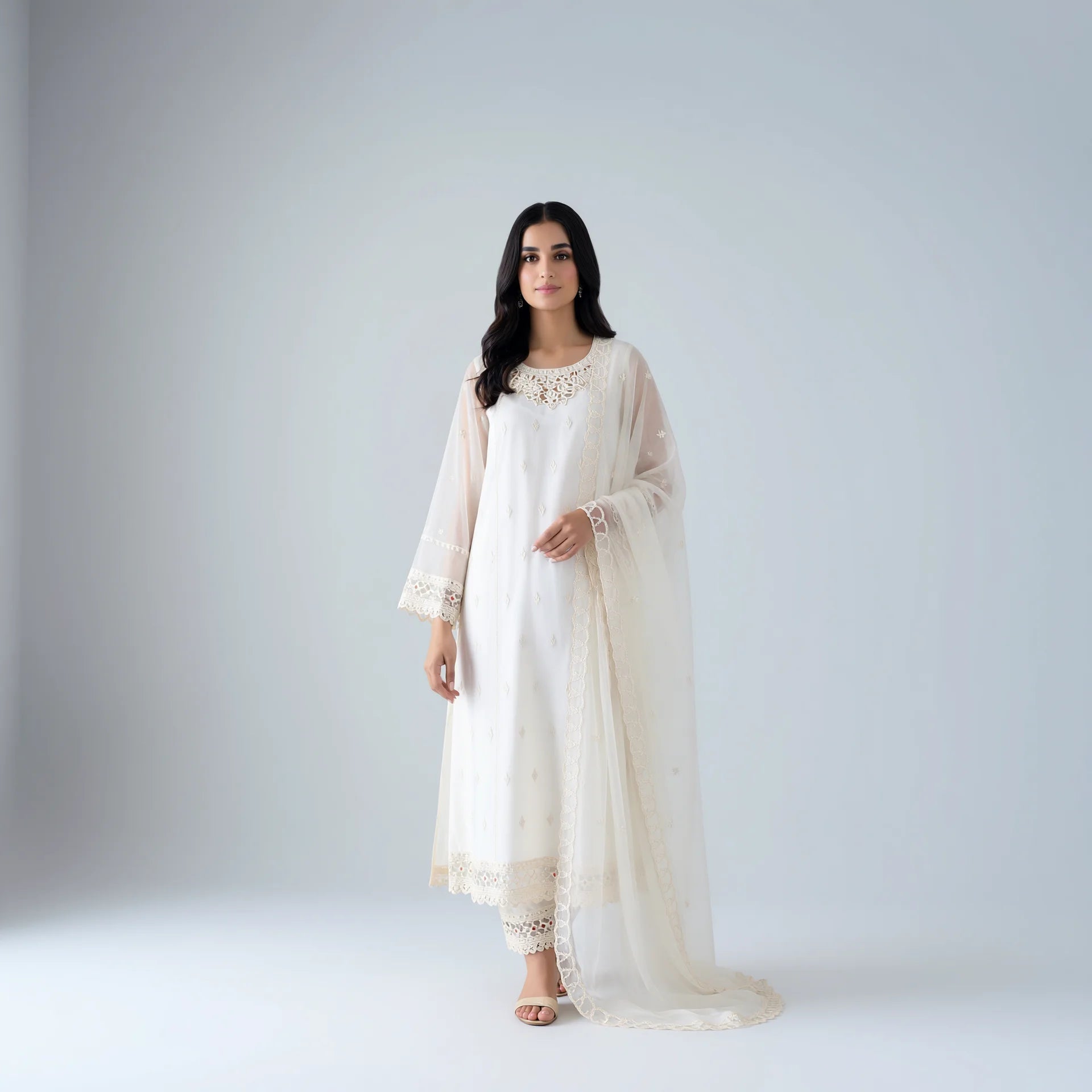 Noor Ivory Embroidered Suit - Libaas Copenhagen