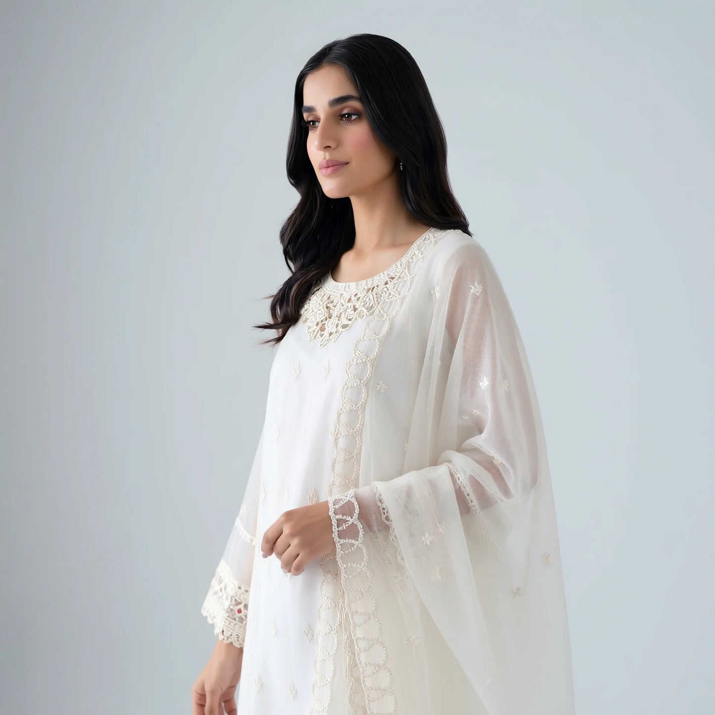 Noor Ivory Embroidered Suit - Libaas Copenhagen