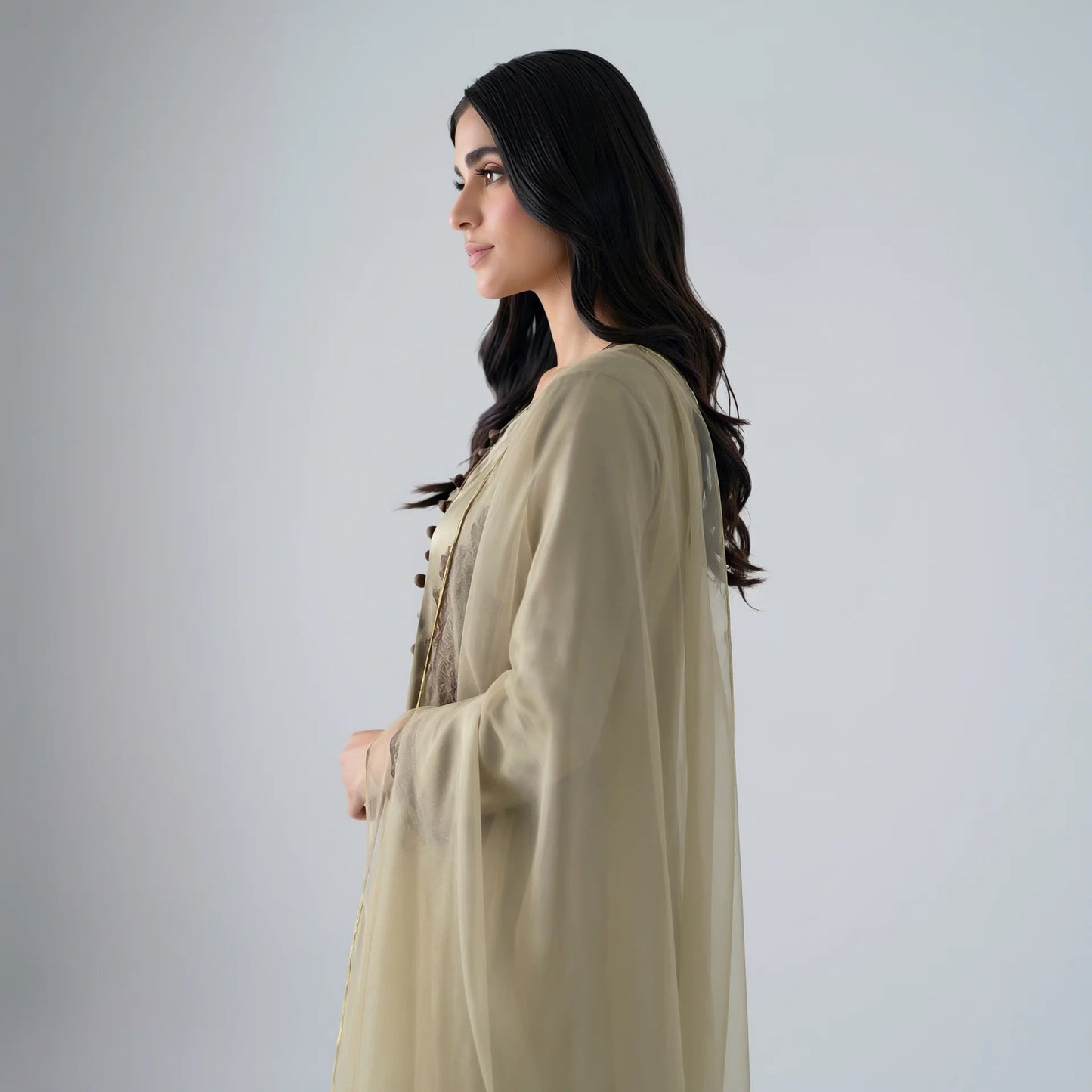 Roshni Olive Silk Suit - Libaas Copenhagen