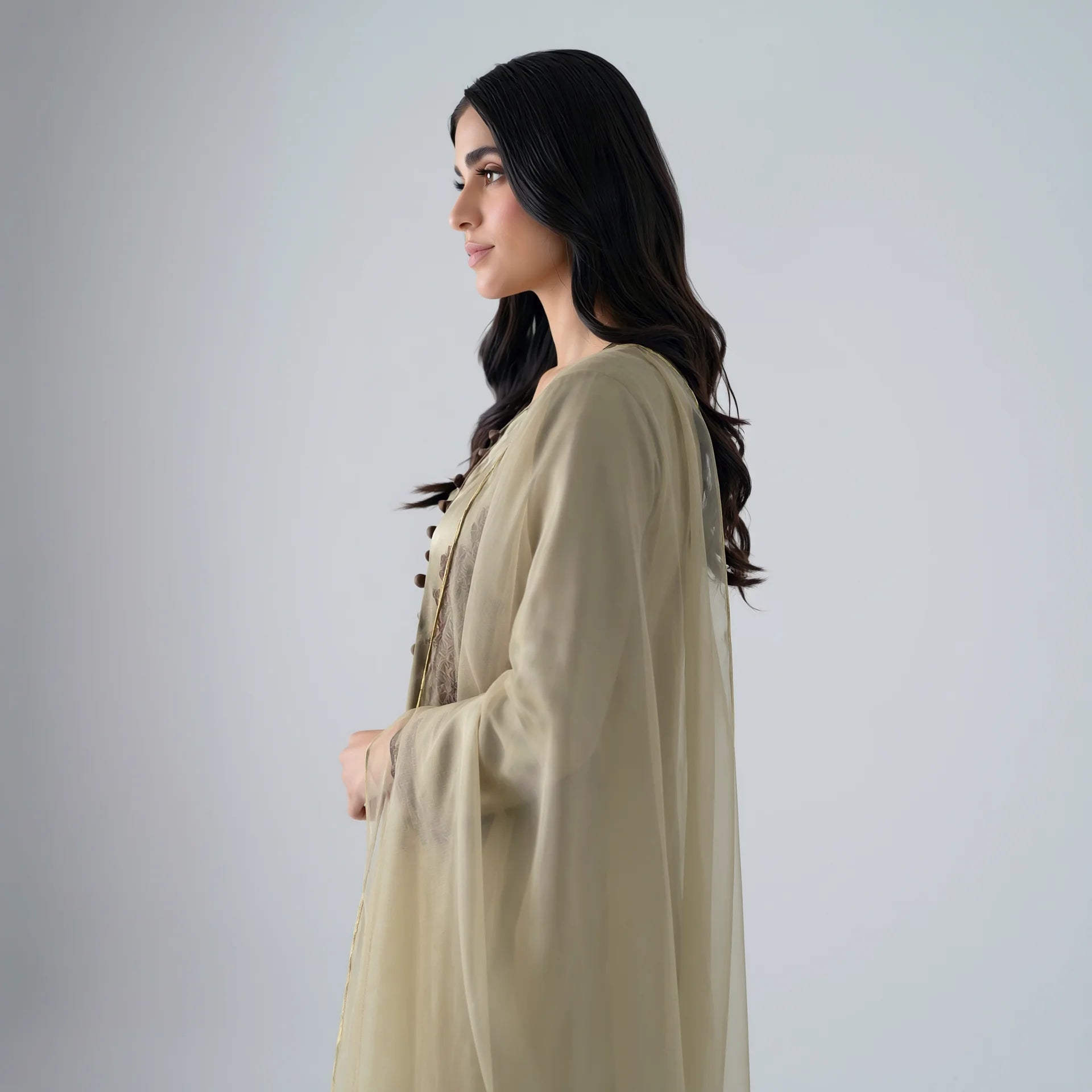 Roshni Olive Silk Suit - Libaas Copenhagen