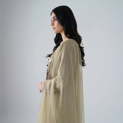 Roshni Olive Silk Suit - Libaas Copenhagen