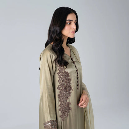 Roshni Olive Silk Suit - Libaas Copenhagen