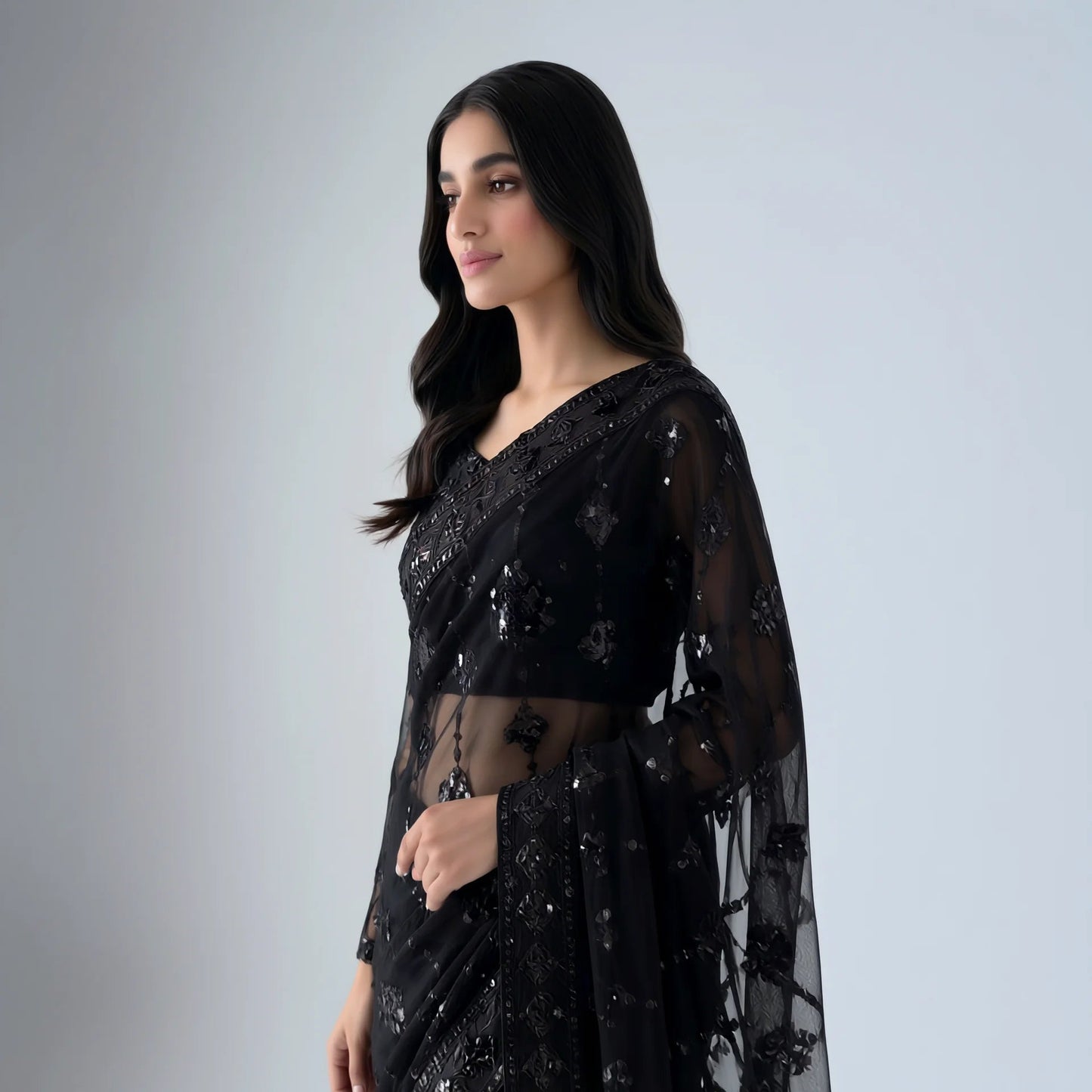 Zara Black Sequins Saree - Libaas Copenhagen
