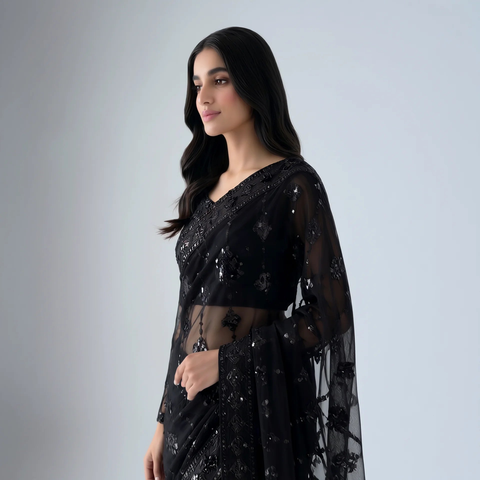 Zara Black Sequins Saree - Libaas Copenhagen