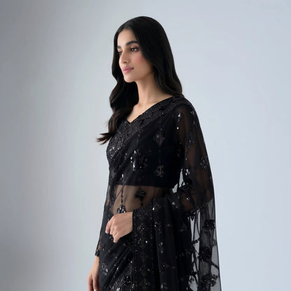 Zara Black Sequins Saree - Libaas Copenhagen