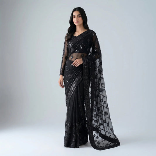 Zara Black Sequins Saree - Libaas Copenhagen