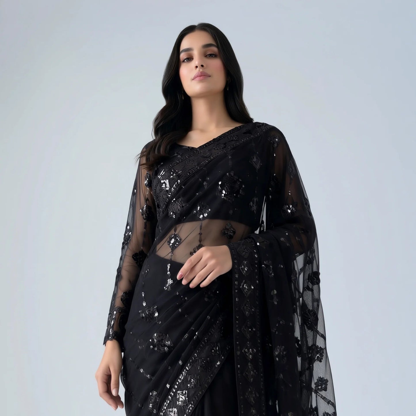 Zara Black Sequins Saree - Libaas Copenhagen