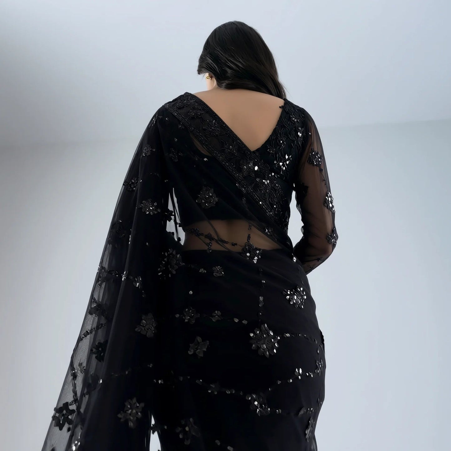 Zara Black Sequins Saree - Libaas Copenhagen