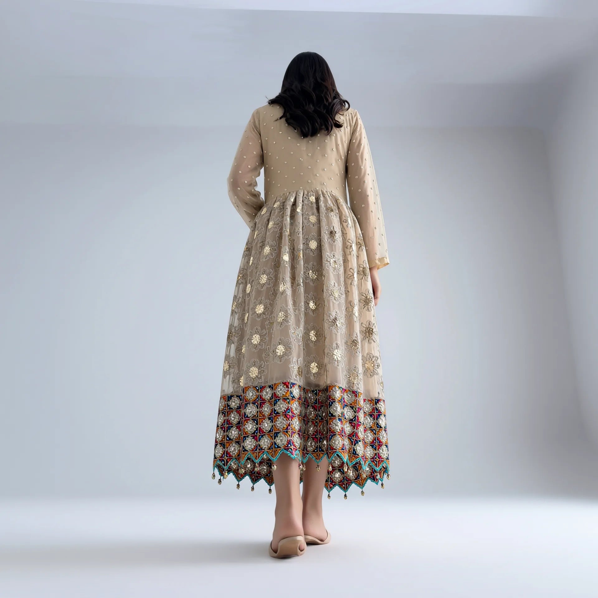 Zoya Beige Mirrorwork Dress - Libaas Copenhagen