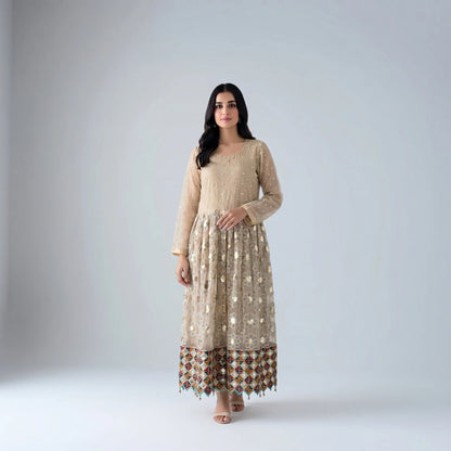 Zoya Beige Mirrorwork Dress - Libaas Copenhagen